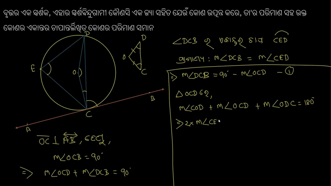 Proof: Alternate segment theorem [Odia] | Tangents to a circle | Class 10 | Mathematics|Khan academy