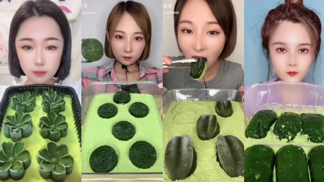 ASMR Heavy Matcha Powder Ice| soft and sticky green Powder Ice| crushed Ice|V-Good Crunchy Ice