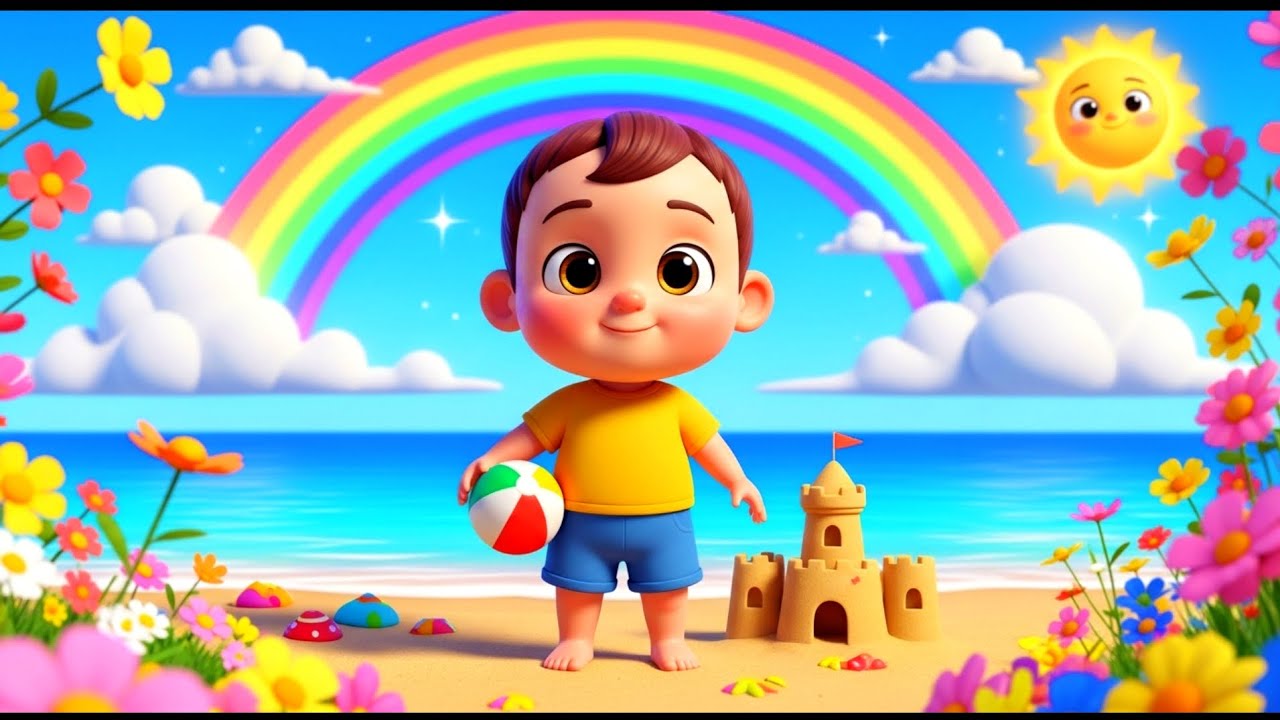 Cute Baby Beach Fun 3D Cartoon Baby Playing with Sandcastle & Ball  Kids Pastel World