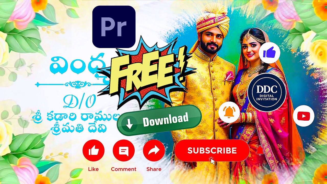 Premiere Pro Traditional Telugu Wedding Invitation Video Free Download  || DDC 100 || #premierepro