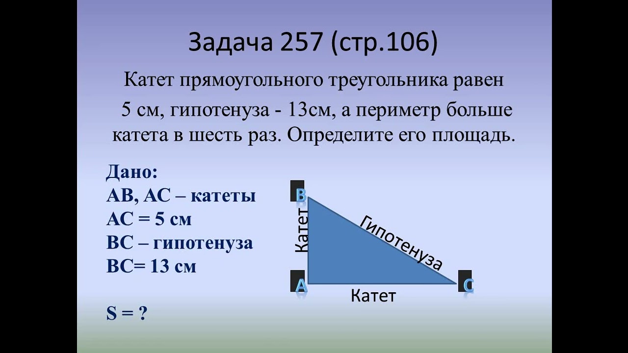Математика 5 класс. 10.1. Прямоугольный треугольник. Катет. Гипотенуза. Площадь