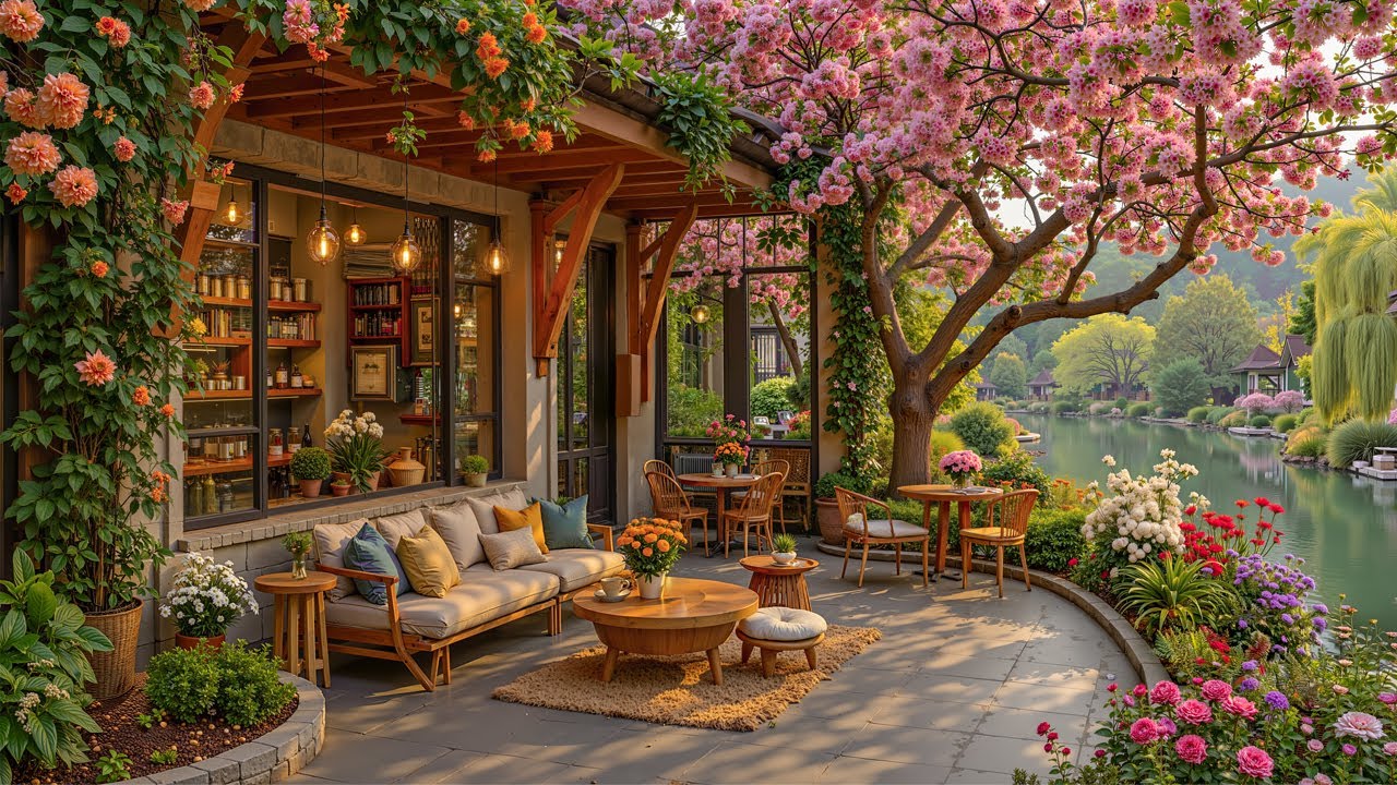 February Morning Outdoor Coffee Jazz by the lakeside🍃 Spring Jazz with Natural Ambience for Relax