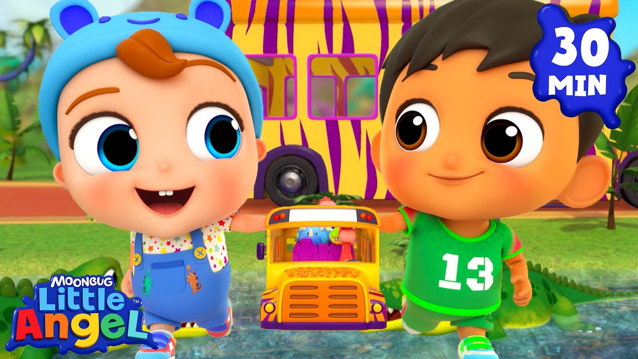 Dinosaur Bus Song for Kids🦖 | Little Angel | Family Time! 👨‍👩‍👧‍👦 | MOONBUG KIDS