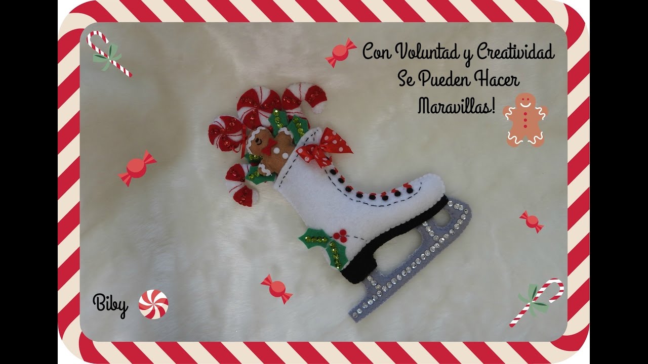 ADORNO NAVIDEÑO PATIN PARA HIELO ICE SKATE en fieltro 2016