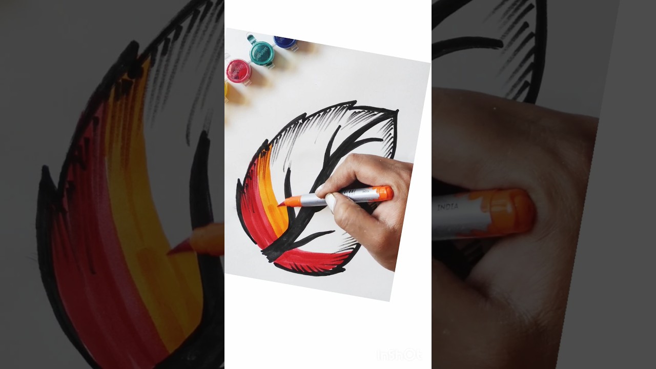 Rainbow leaf 🌈+🌿 drawing|| colourful leaf drawing idea for kids #shorts
