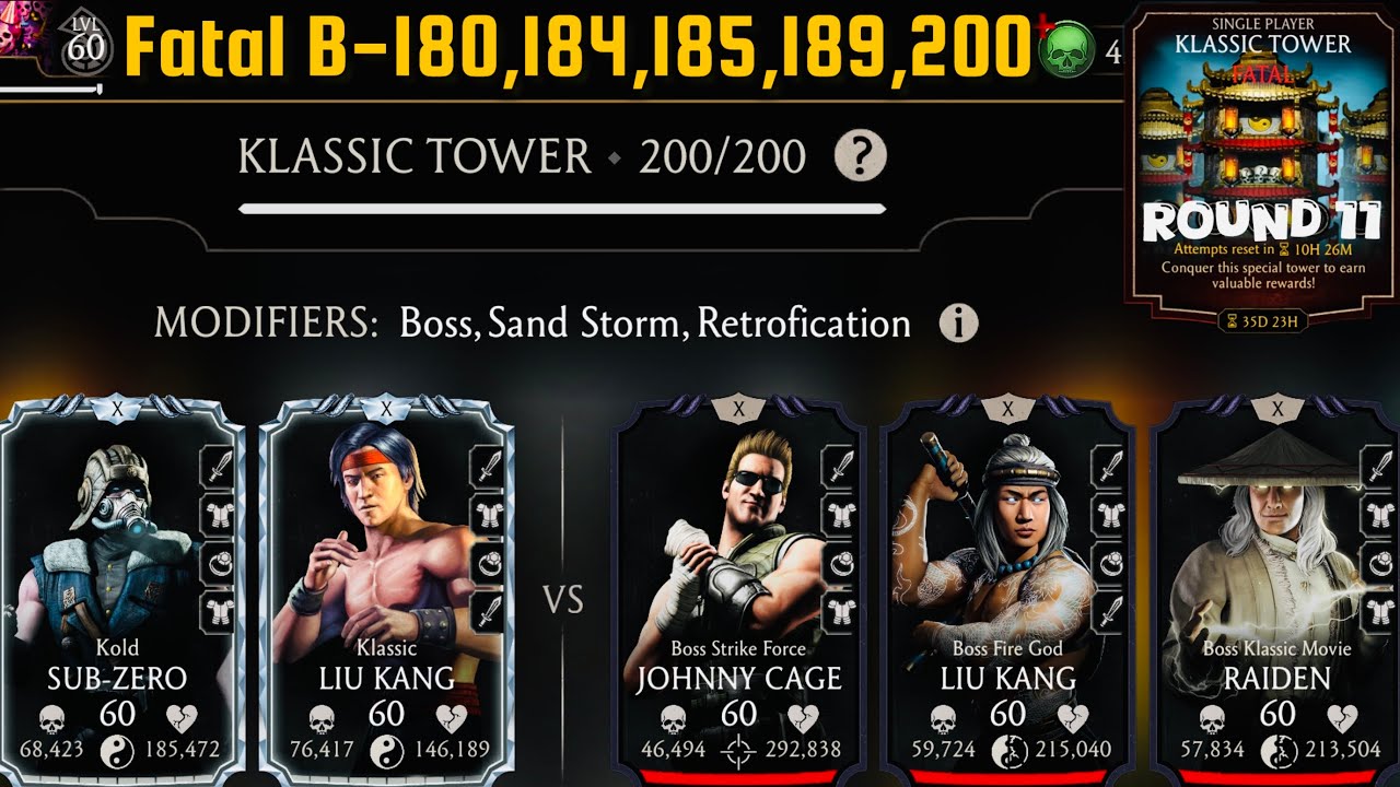 Fatal Klassic Tower Boss Battle 200 & 180 Fight + Reward MK Mobile 2025