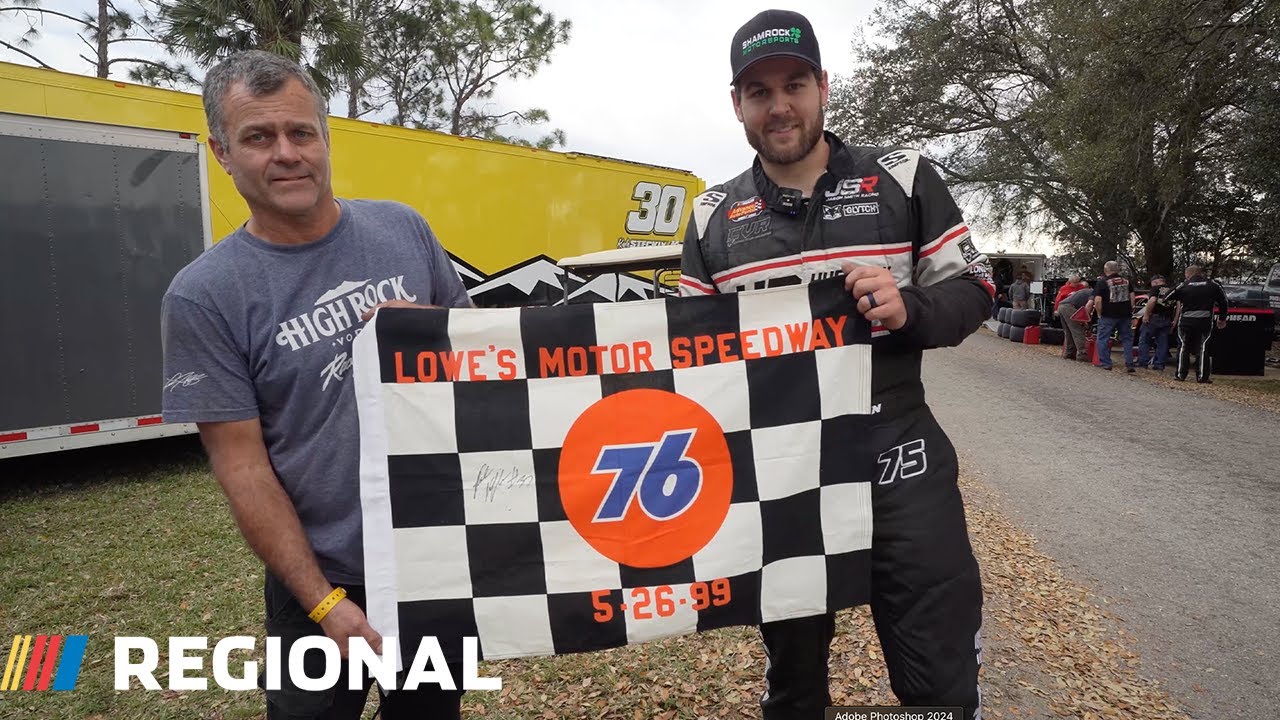 Landon and Robert Huffman reunited with missing Goody's Dash Series checkered flag