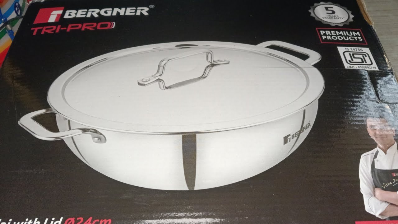 January 8, 2026@#BERGNER TRI-PRO Cook ware set #stainless steel Kadai with Lid 3.1L with lid