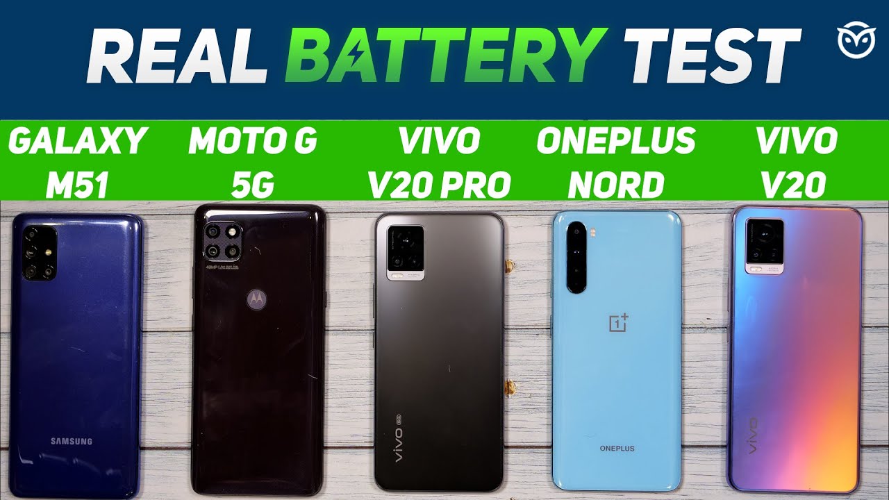 Vivo V20 Pro vs Moto G 5G, Oneplus Nord, Galaxy M51 Battery Drain Test | Charging Test | Gaming