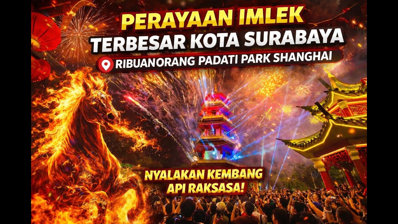 PERAYAAN IMLEK TERBESAR KOTA SURABAYA - ATRAKSI PESTA KEMBANG API PARK SHANGHAI PAKUWON CITY MALL