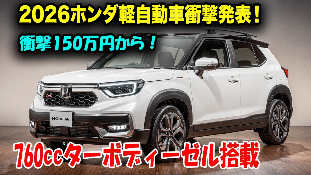 ホンダ新型軽SUV衝撃発表、760ccターボディーゼル搭載！150万円でジムニー超えの衝撃スペック！