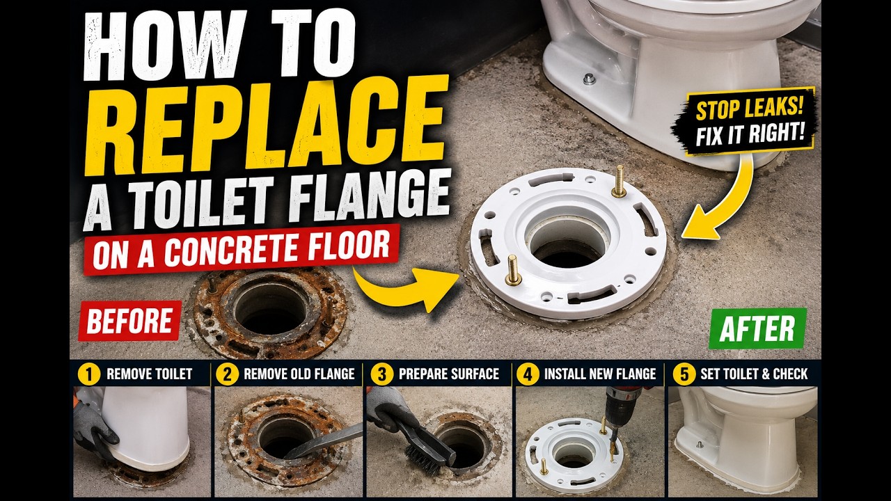 How to replace a toilet flange on a concrete floor