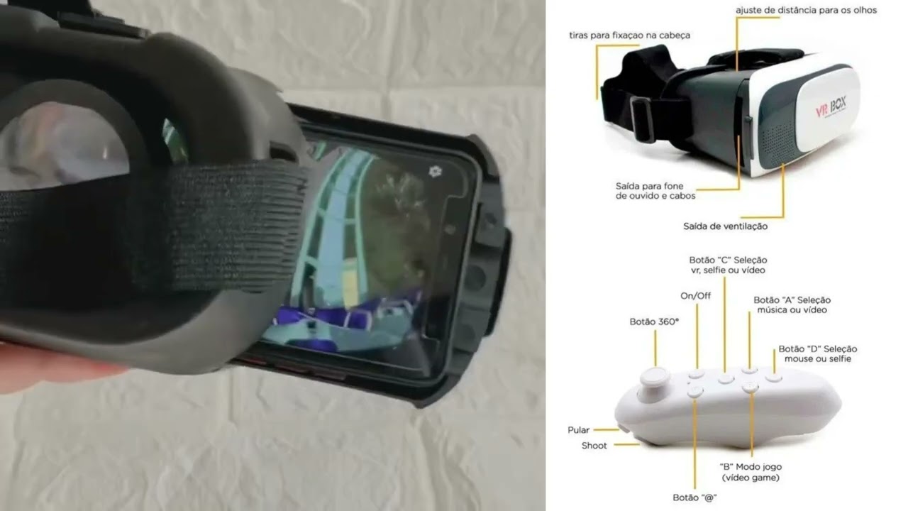 &Oacute;culos de Realidade Virtual VR BOX 3D com Controle Bluetooth para Celulares Smartphones Android, IOS