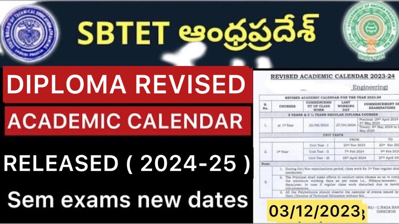 AP DIPLOMA REVISED ACADEMIC CALENDAR | DIPLOMA NEW ACADEMIC DATES 2024