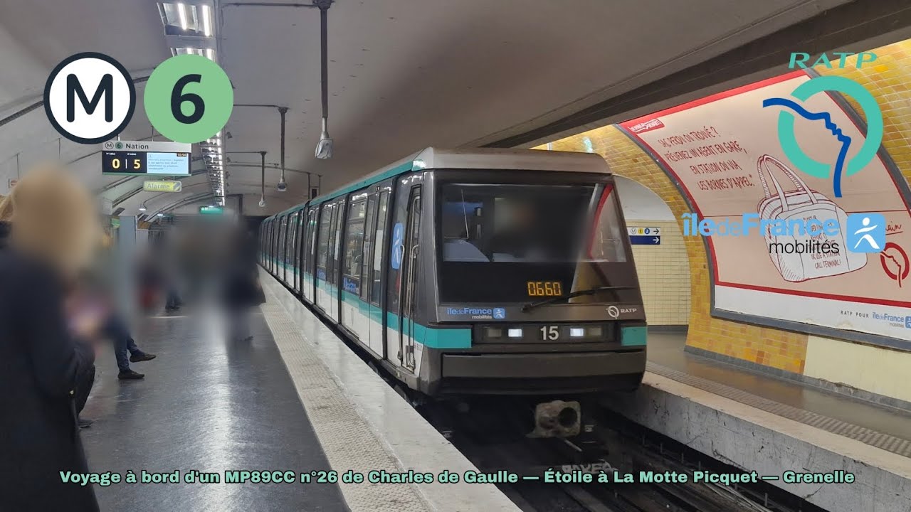 [Métro ligne 6 RATP] Voyage à bord d'un MP89CC de Ch. de Gaulle – Étoile à La Motte Picquet Grenelle