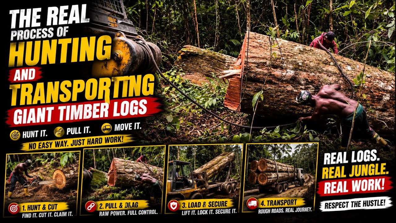 Luar Biasa!!Proses tarik kayu Logs super besar dari dalam hutan Rimba