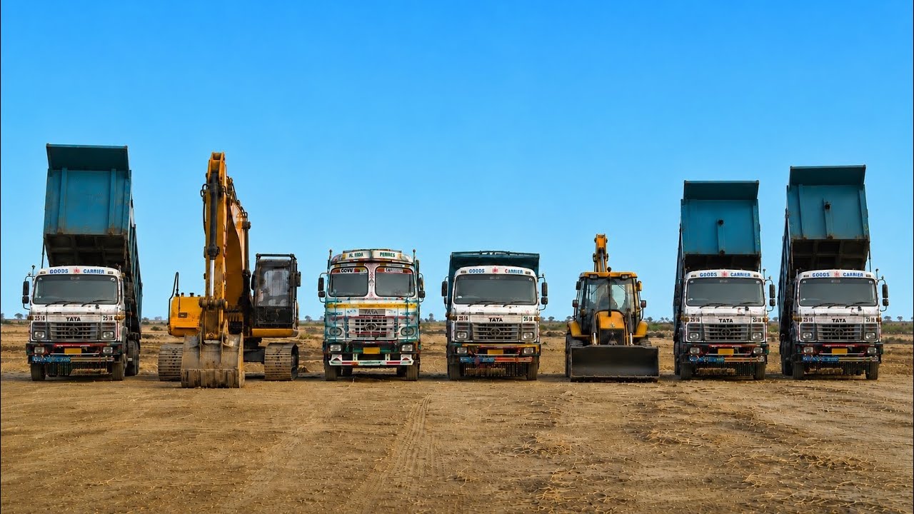 Yellow 🟡 JCB 3Dx Backhoe Machine Loading in 2 TATA Truck 🚚 And Swaraj 855 Tractor 🚜 
