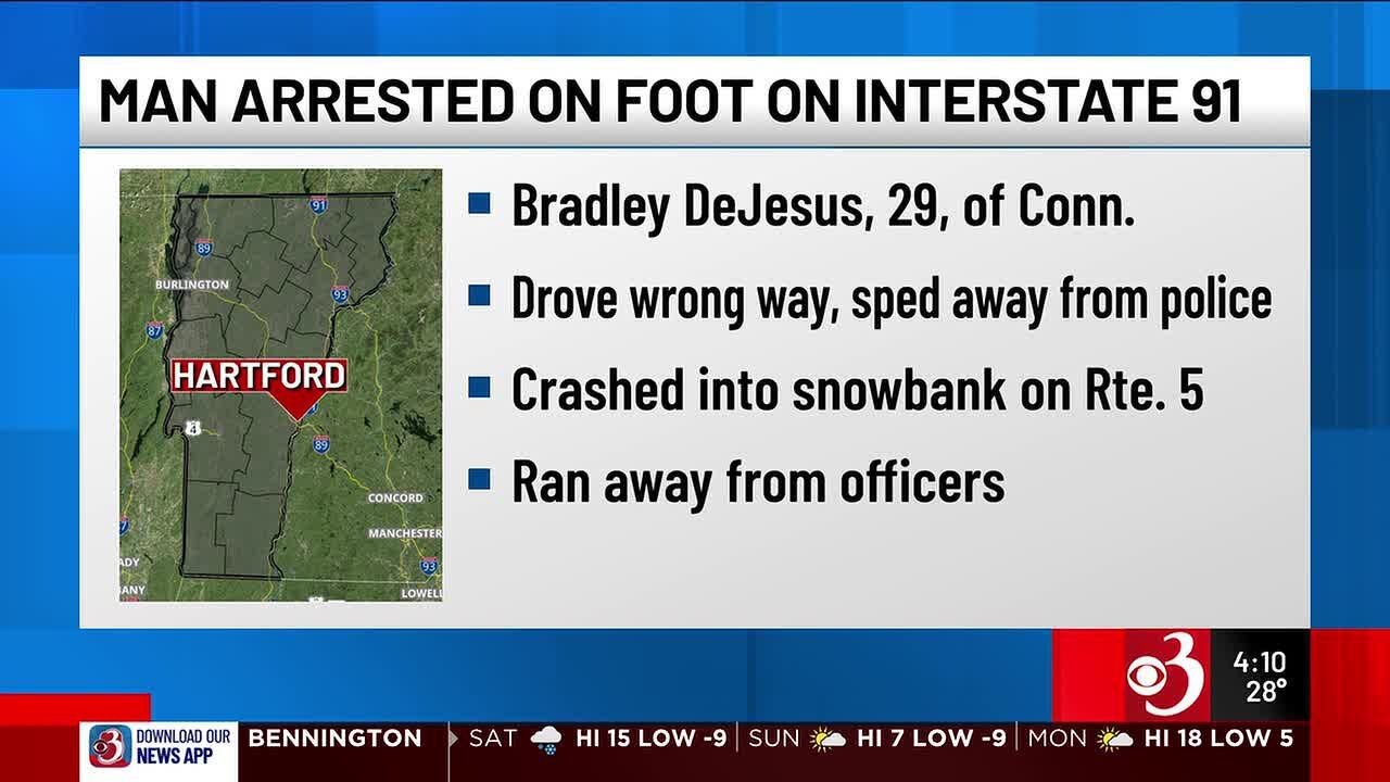 Vt. police arrest man after wrong-way chase, crash