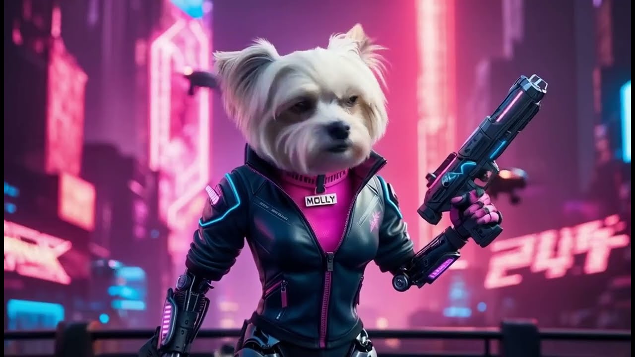 Molly's Cyberpunk Car Chase!  | AI-Generated Short Film | Cyberpunk Dog Adventure