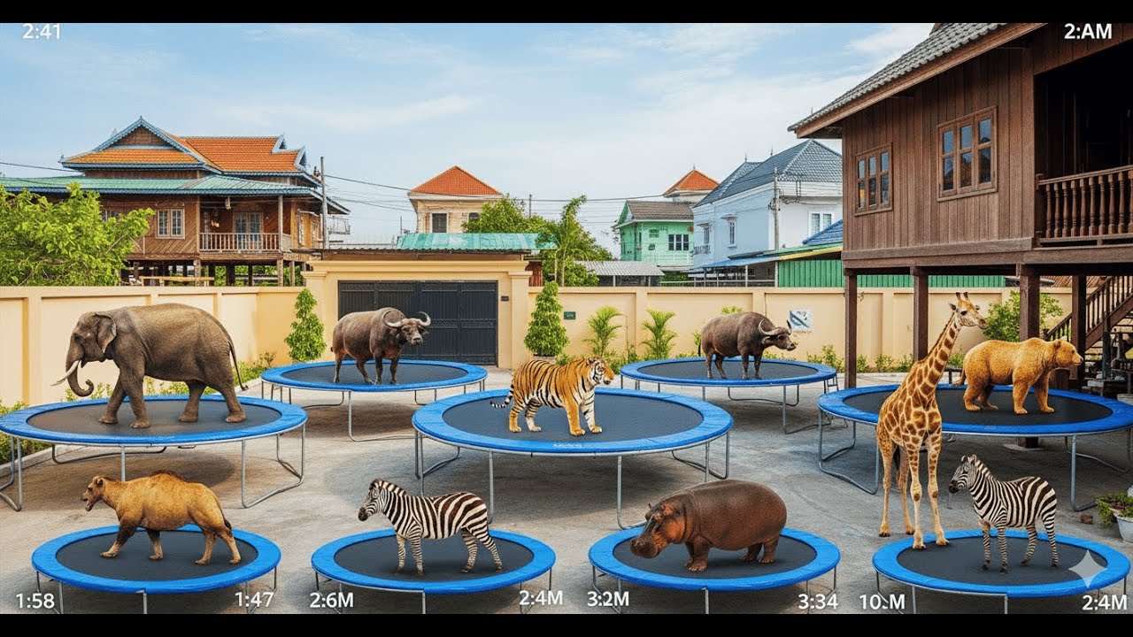 CCTV Camera Captures Wild Animals on a Trampoline at Night