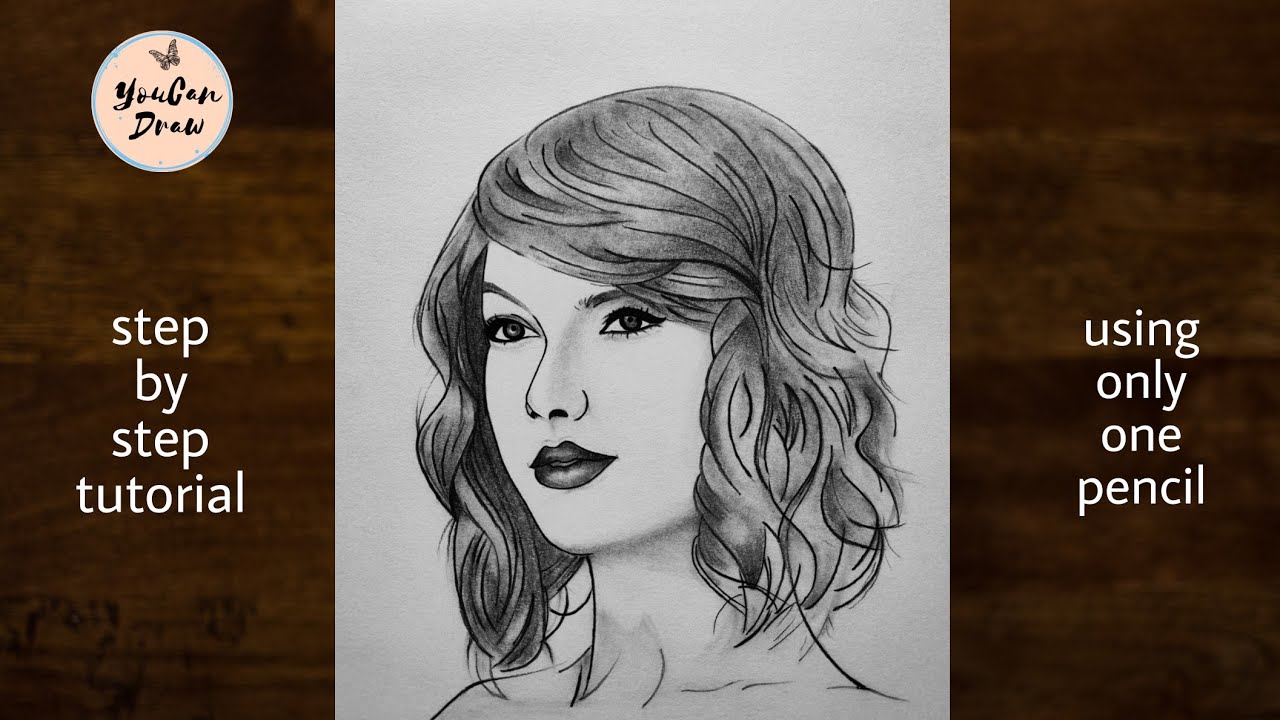 Pencil sketch drawing of Taylor Swift - step by step | How to draw a cute girl for beginners