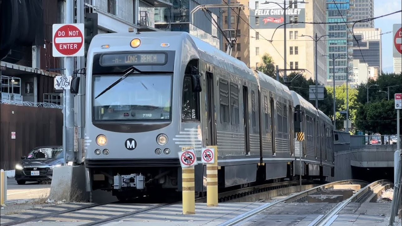 Union Pacific Passing Slauson Station And Metro Blue Line Action
