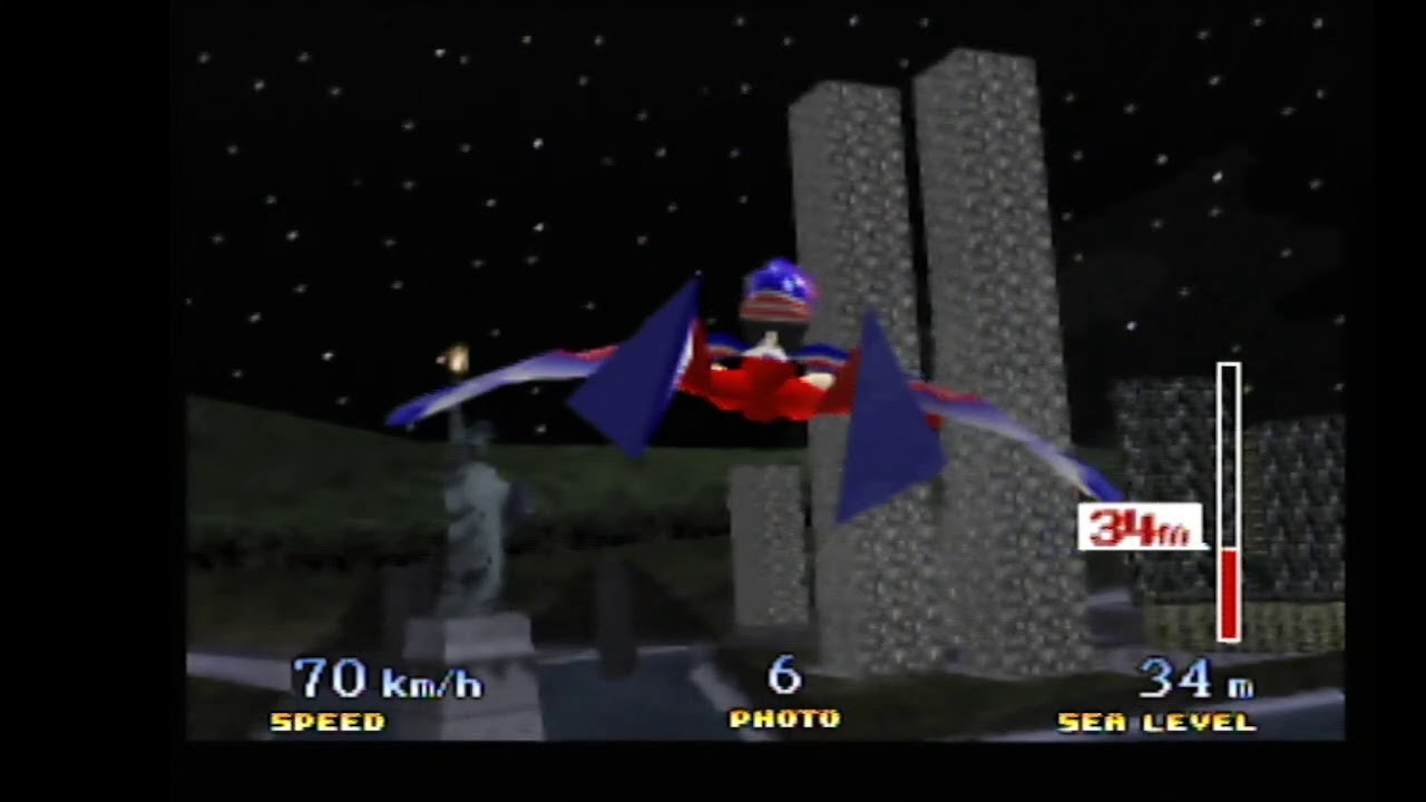 Pilotwings 64 - Birdman at night in Litte States