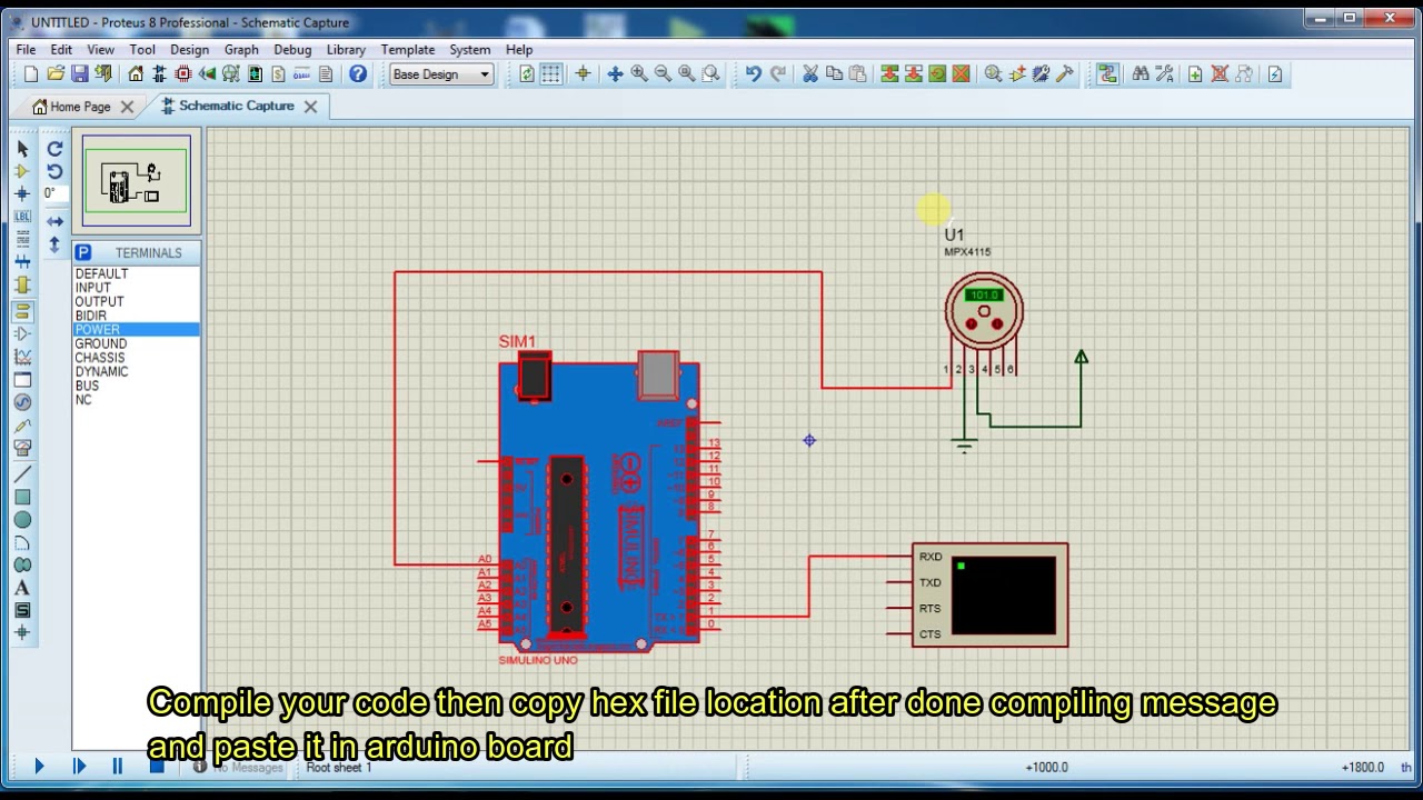 MPX4115a pressure sensor simulation in proteus