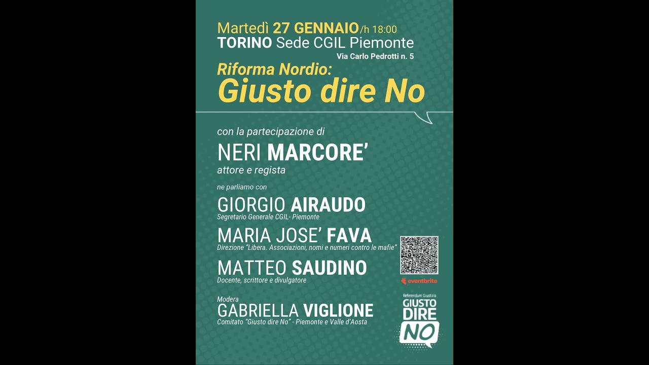 RIFORMA NORDIO: GIUSTO DIRE NO - Torino, 27 Gennaio 2026