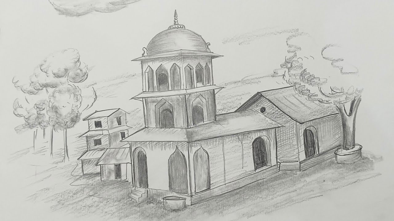 How to Draw an Old Indian Temple || How to Draw Building With Pencil (@ps7drawing )
