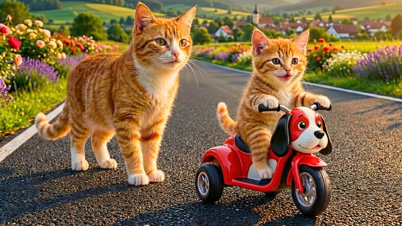Kitten’s Big Rescue: Construction Cats Fix the Pothole While Mama Cat Makes Tiger Hats 🐾🐯🎩