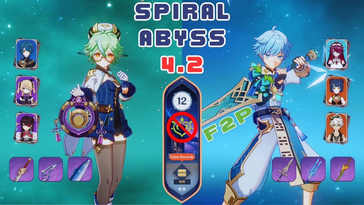 Spiral Abyss 4.2 Floor 12 - F2P 4 Stars Only (Sucrose Taser & Chongyun / Rosaria Reverse Melt)