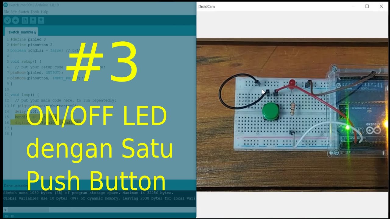 CARA MENGGUNAKAN PUSH BUTTON UNTUK ON OFF LED | BELAJAR ARDUINO BARRENG #3