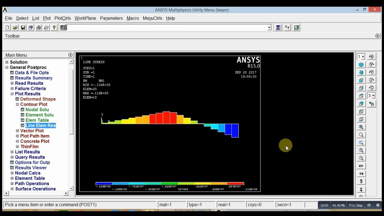 Shear force and Bending Moment of a simply supported beam | Ansys mechanical APDL