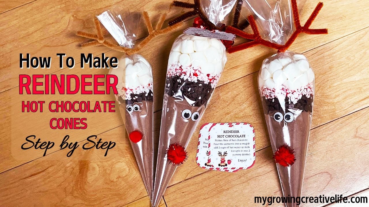 How To Make Reindeer Hot Chocolate Cones | Hot Cocoa Reindeer Favors | Holiday Hot Chocolate Gifts