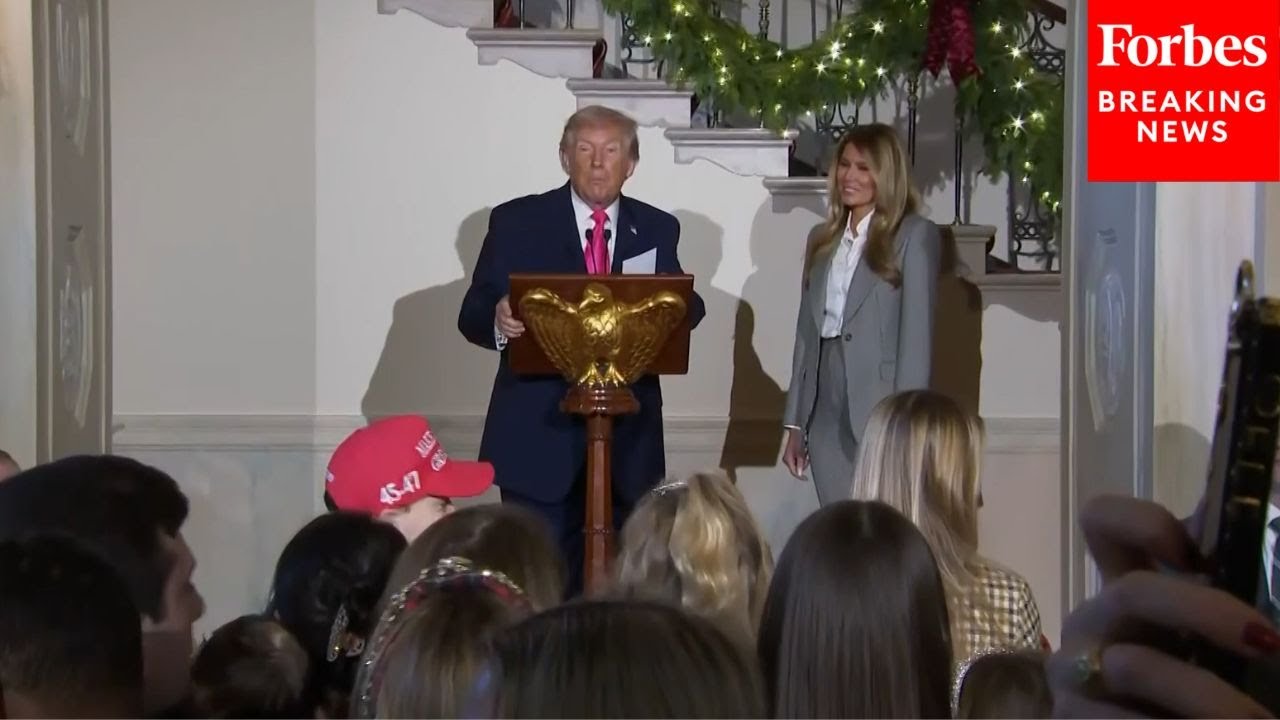 President Trump And First Lady Melania Trump Deliver Remarks At White House Christmas Reception