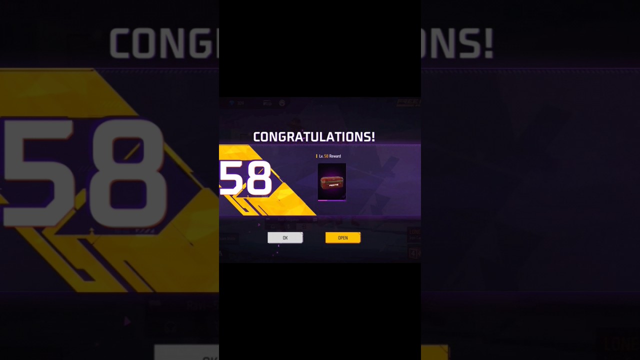 FREE FIRE LEVEL UP 58 LEVEL REWARD 🥺#shorts#viralvideo #youtuber