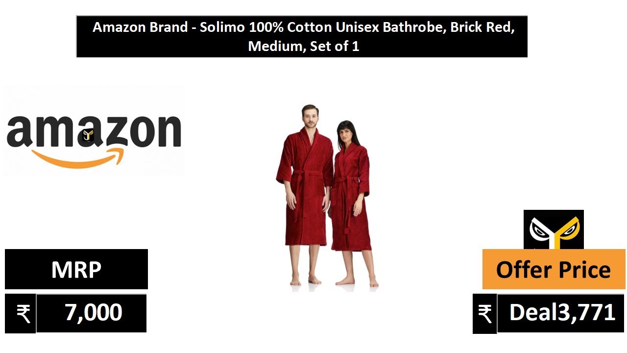 Amazon Brand   Solimo 100% Cotton Unisex Bathrobe, Brick Red, Medium, Set of 1