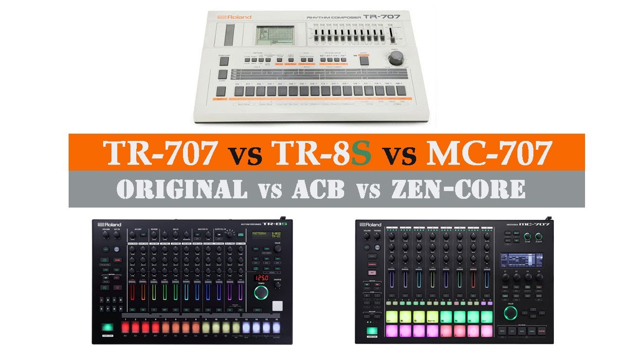 Comparison of the Roland TR-707 vs TR-8S vs MC-707 Original vs ACB vs ZEN-core [No talk]