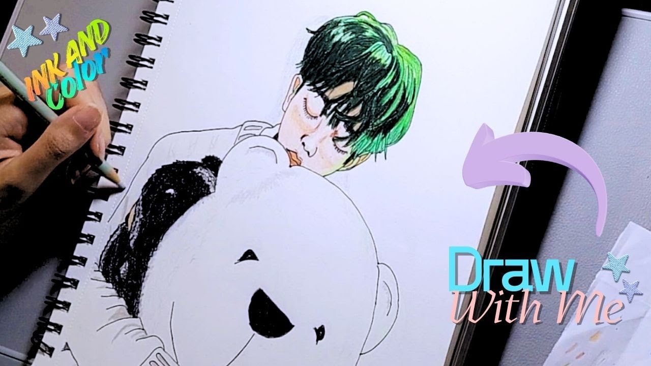 Draw with me /How I ink and color Seasons Greetings ATEEZ Jongho/ Full real-time process