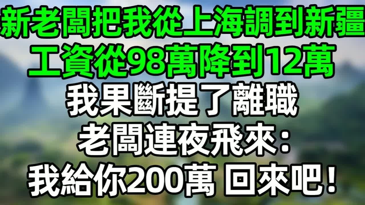 新老闆把我從上海調到新疆，工資從98萬降到12萬，我果斷提了離職，老闆連夜飛來：我給你200萬，回來吧！#深夜淺讀 #夜讀人生 #大橘講故事  #情感故事 #講故事  #幸福生活