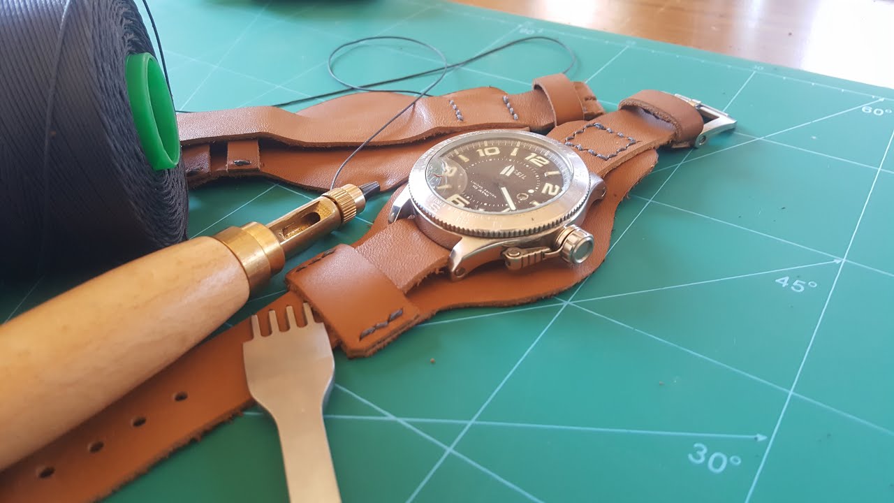 حزام ساعة من الجلد الطبيعي صنعتة بنفسي Making my own genuine leather wristwatch/ watch straps