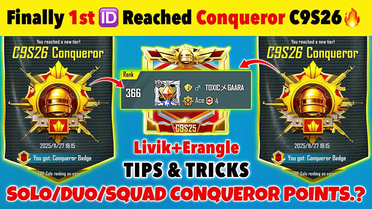 🇮🇳Day 10 - Finally 1st 🆔Reached Conqueror 😍 Aj Kitne Point Pr Conqueror Milega Solo, Duo, Squad❓