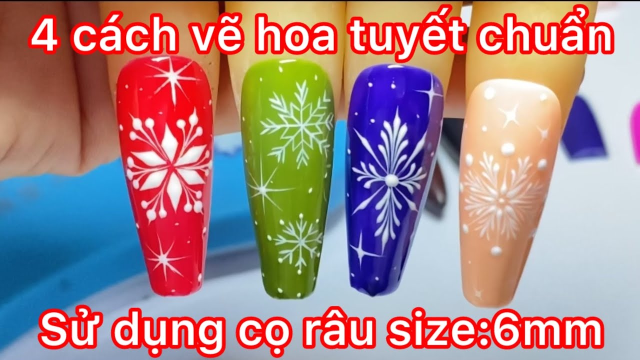 Mẫu nails noel 4 cách vẽ hoa tuyết cơ bản lên móng tay