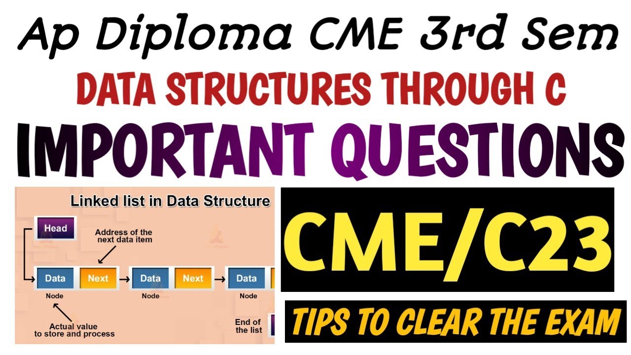 Data structures through C important questions| ap diploma C23 cme ds important questions|