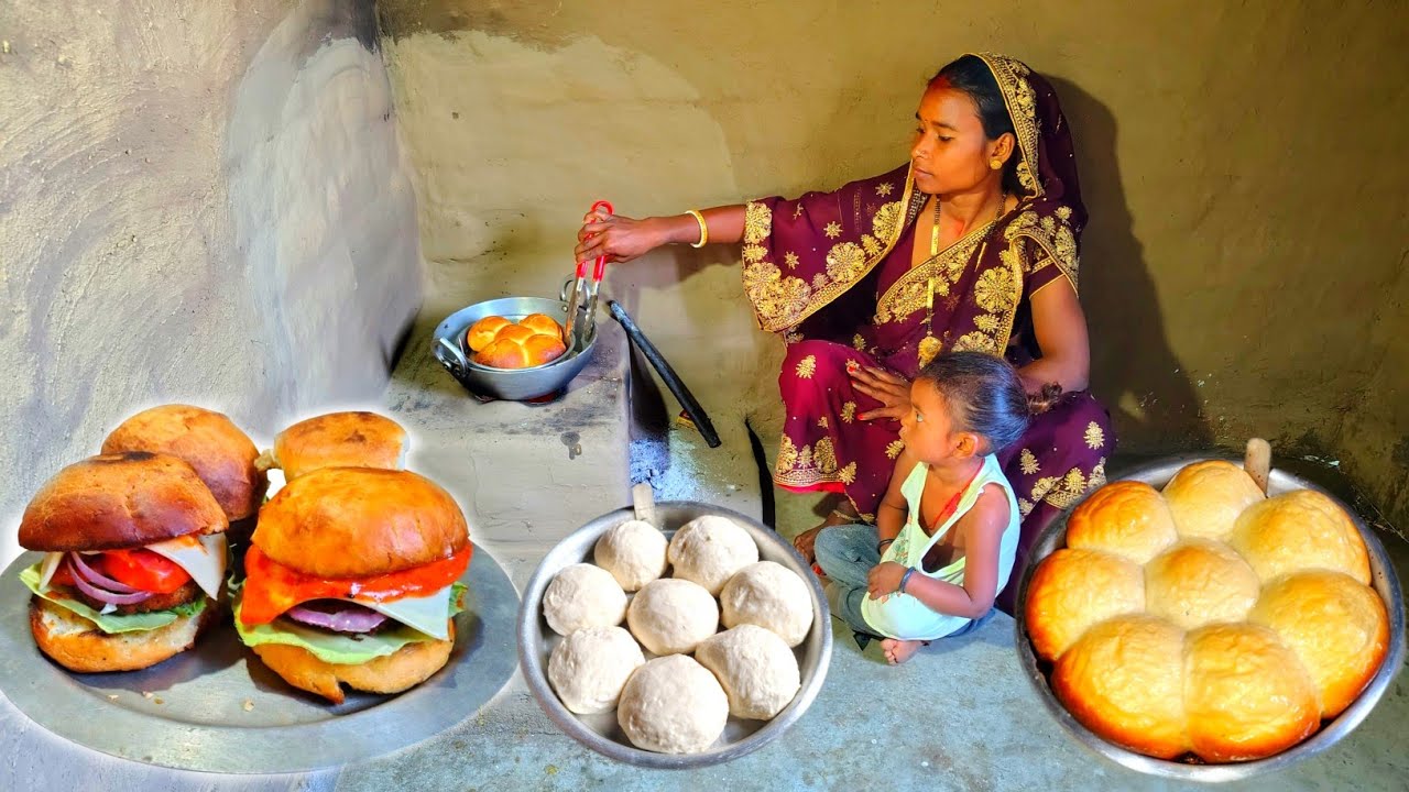 Kadhahi Burger Buns Recipe at home || Cooking on Village Stiyl BURGER BUNS RECIPE || Burger Recipe 