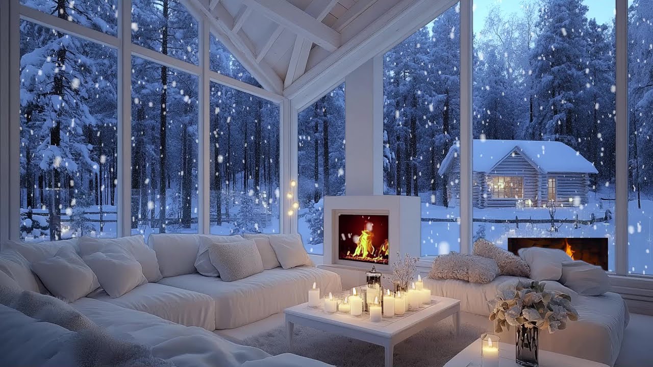🎹 Soft Piano Melodies for Quiet Winter | Minimal White Lounge & Snowfall | Peaceful Focus Calm