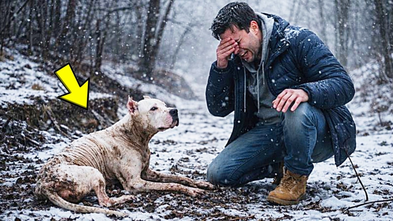 Una dogo argentino implora por ayuda — sus cachorros se estaban congelando en la nieve.