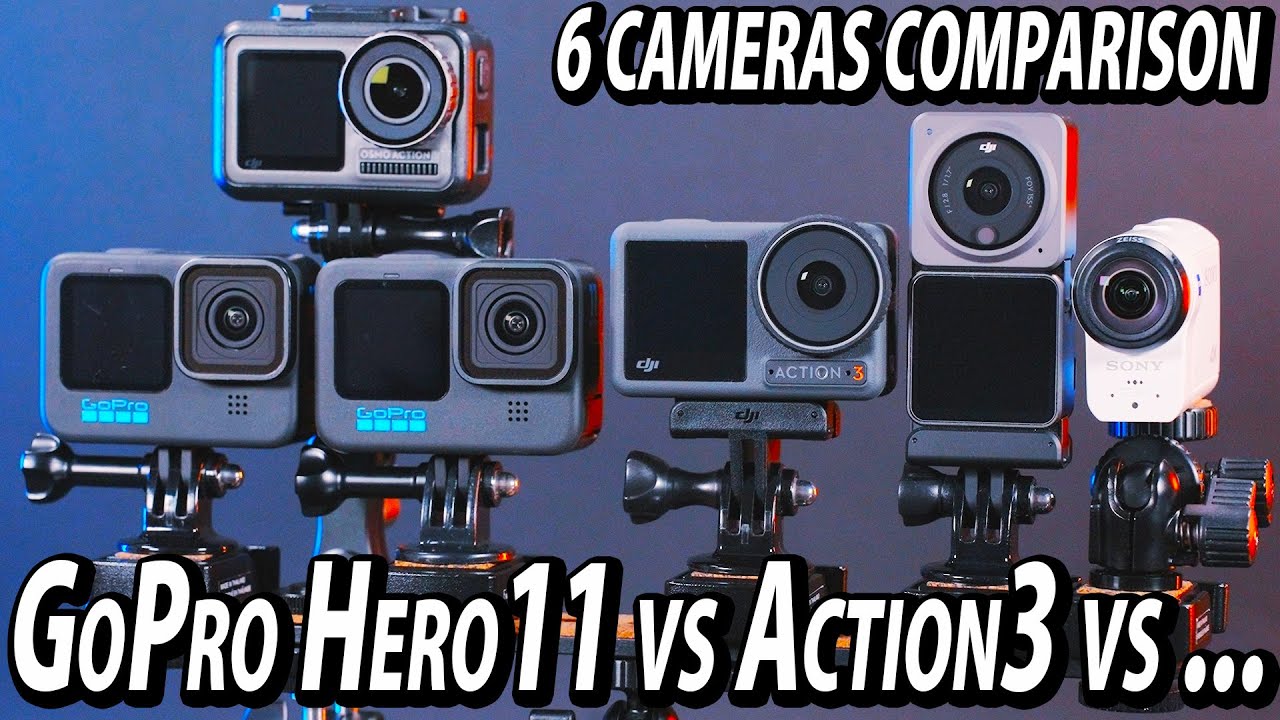 Compare 6 action cameras. GoPro HERO11 vs Dji Action3 vs HERO10 vs Action2 vs Action1 vs X3000.