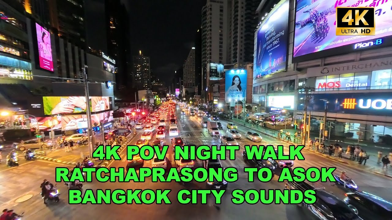 Night Walk from Ratchaprasong to Asok, Bangkok 4K POV
